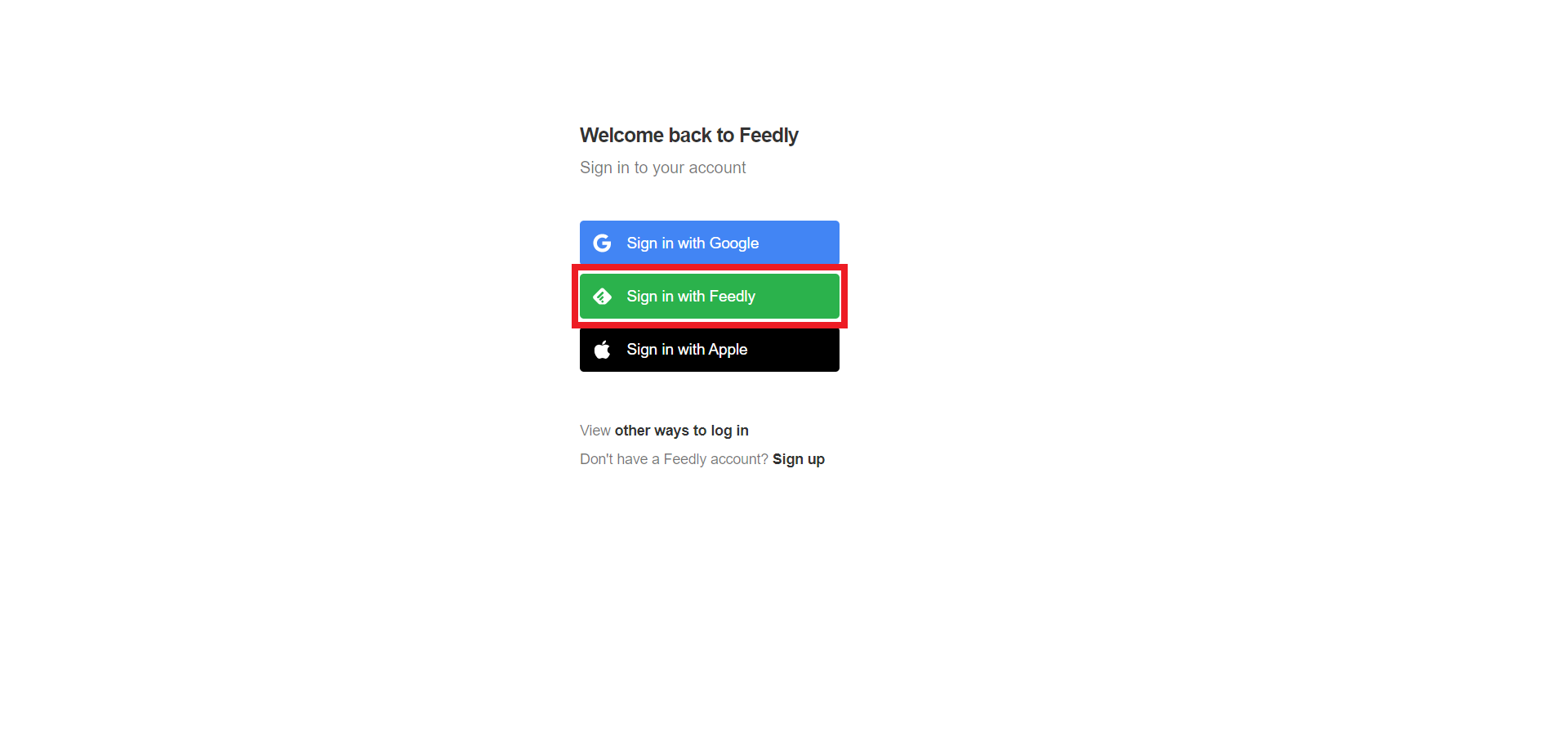 Sign in with Feedly