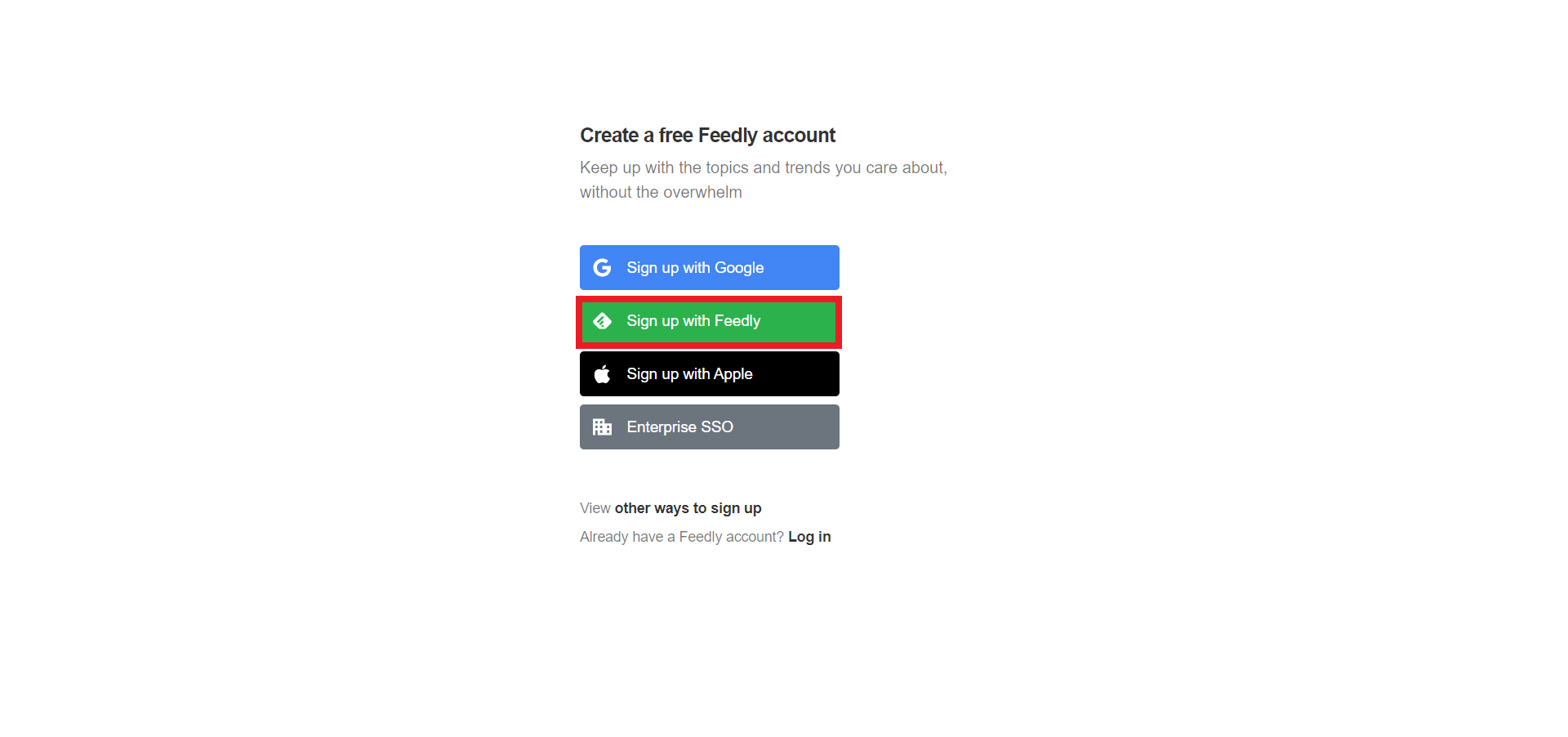 Sign up with Feedly